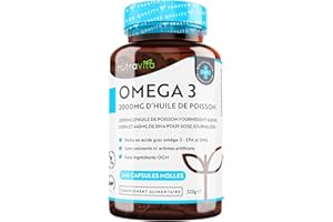 Omega 3 Huile de Poisson Sauvages 2000mg - 240 Oméga 3 Gélules (120 Jours) - Huile à Haute Concentration en EPA 660mg & DHA 440mg - Lauréat 2021 du Meilleurs Omega3 de BFMTV - Fabriqué par Nutravita