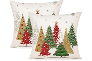 ZWJD Kissenbezug Weihnachten 40x40 2er Set Winterdeko Kissenbezüge Weihnachtskissenbezug Leinen Kissenhüllen für Weihnachtsdeko Innen- & Außenbereich Sofa Schlafzimmer Kissenhülle 40x40 cm