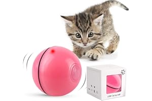 DIWUJI Juguetes para Gatos: Bola Giratoria Automática con Carga USB, Juguete Interactivo de 360 Grados con Luz LED para Ejercicio de Gatos (Rosado)