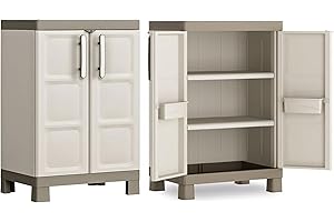 MONDO VIRO Armoire porte-objets et balais Bacau 2 portes avec étagères intérieures et pieds surélevés (basse - 65 x 45 x 97 cm)