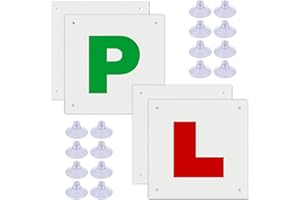 Kinoco L Plates + P Plates | magnetic | PVC, Night reflective material,16 suction cups, repeatable, easy to install, waterproof(4 Pack) (2 Magnetic & 2 PVC)