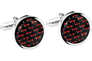 URBAN JEWELRY Urban-Jewelry Titan Herren Manschettenknöpfe Schwarz und Rot Kohlefaser Poliert