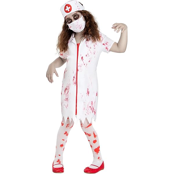 FIESTAS GUIRCA Costume da Infermiera Vintage Sinistra - Infermiera Zombie Insanguinata - Costume Bambina Halloween 5-6 Anni