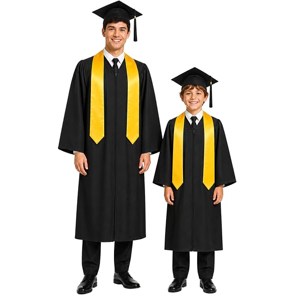 Buy Graduation Gown hat and stole for Adults Unisex(Black)(Plastic