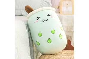 KOWAKA Bubble Tea Cup peluche morbido farcito Boba Mile Tea Throw Pillow (M 35 cm, simpatica mela verde)