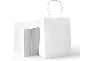 Prlgern 30 x Sacchetti Regalo Natale Bianco Sacchetti Natalizi Carta Regalo Buste Regalo Natale Sacchetti Carta Sacchetti Carta con Manici 100% Riciclabile