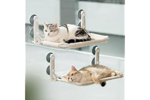 MEWOOFUN Hamac Chat Fenetre Pliable Lit pour Chat avec des Ventouses Stables Tapis réversible Jusqu'à 18kg (Beige, M-Double)