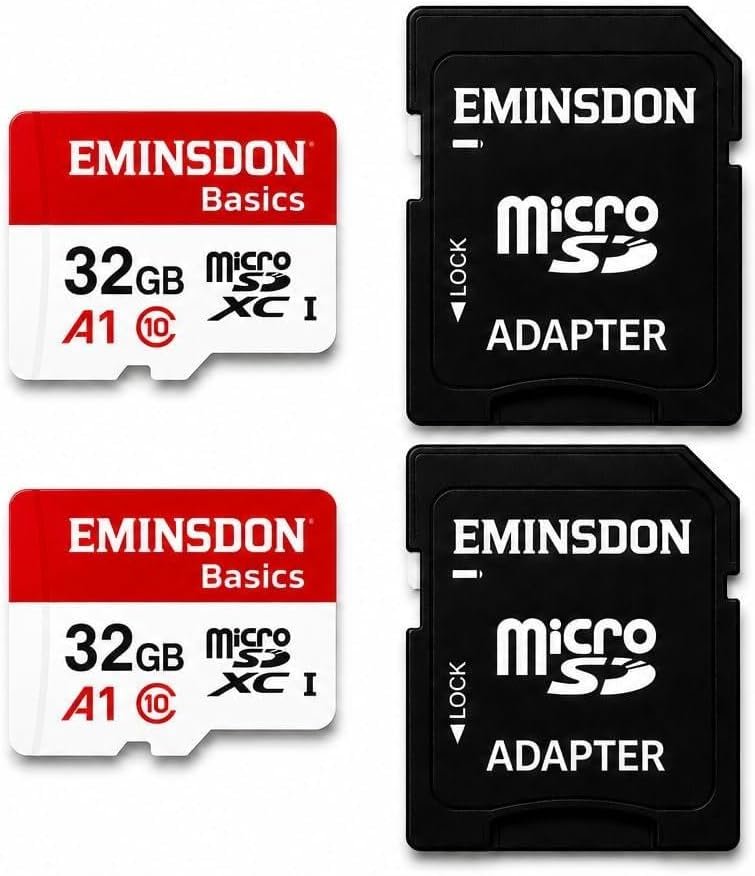 EMiNSDON 32GB 2'li Paket Hafıza Kartı Mini Kamera Ev Araç Güvelik Kamerası Uyumlu Telefon Micro SD Class10