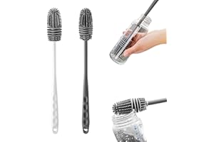 SODWES 2 Pièces Brosse De Nettoyage Long,Goupillon Bouteille,Goupillon Silicone,Brosse Bouteille,Brosse De Nettoyage,Tête en Silicone,Brosse De Nettoyage Réutilisable,Goupillon pour Nettoyer Les Bouteilles