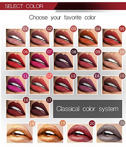 Yitla Matt Liquid Lip Gloss Lippenstift Wasserdicht Langlebig,21 Farben (1) - 2