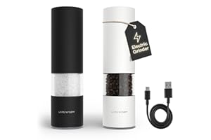 LARS NYSØM Macina Sale e Pepe Elettrica | Set di Macinapepe Automatici in Acciaio Inox con Macinino in Ceramica Regolabile | Set Macinaspezie Ricaricabili USB con Luce LED (Black/White)
