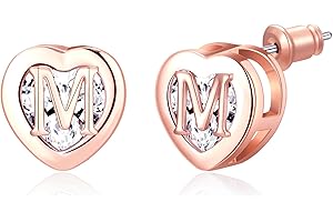 MISS CHIPMUNK Heart Initial Stud Earrings 14K Gold/Rose Gold Plated CZ Hypoallergenic Alphabet Letter Initial hypoallergenic Earrings Birthday Gifts for Women Girls