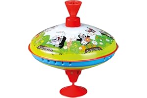 Lena tin Toys 52249 - Brummkreisel Ø19 cm Der kleine Maulwurf, Metall Kreisel, Schwungkreisel aus Blech, klassischer Pumpkreisel, Blechkreisel mit Spitze, Spielzeugkreisel für Kinder ab 18 Monate