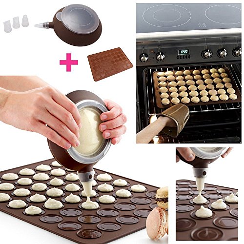 Autek Silikon Backmatte für Macarons für 48 Kreis Schwere Qualität - Antihaft + Dekoration Stift Set
