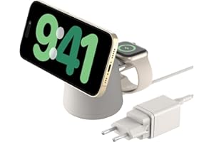 Belkin BoostCharge Pro Kabellose 2-in-1-Ladestation mit Qi2, 15W, MagSafe-Kompatibles Ladegerät für iPhone 17, Air, Pixelsnap, Apple Watch, AirPods, andere Qi2-Geräte, inklusive Netzteil – Sandfarben