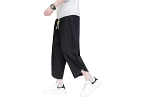 DOSLAVIDA Męskie spodnie capri z elastyczną talią z szerokimi nogawkami workowate bawełniane haremki spodnie do jogi luźne patchworkowe krótkie