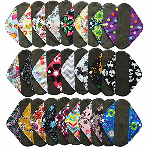 6 Pieces 8 Inch Charcoal Bamboo Mama Cloth/ Menstrual Pads/ Reusable Sanitary Pads / Panty Liners - You Choose 6 From 17 Designs and Send the Message to Me