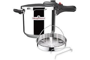 MAGEFESA DYNAMIC Olla a presión super rápida de fácil uso, acero inoxidable 18/10, apta para todo tipo de cocinas, incluido i