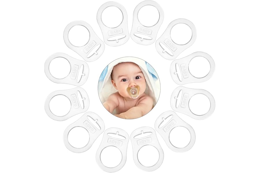 Vicloon 12 Pcs Silicone Baby Dummy Adapter, Baby Dummy Pacifier Holder Clip Adapter, Baby Pacifier Ring Holder Clip Adapter for Baby Boys Girls-Transparent