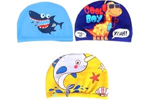 SJBAUTYO Ensemble de 3 Bonnets de Bain en Silicone pour garçons et Filles avec Cheveux Longs,Imperméables et adaptés aux Enfants de 2 à 12 Ans