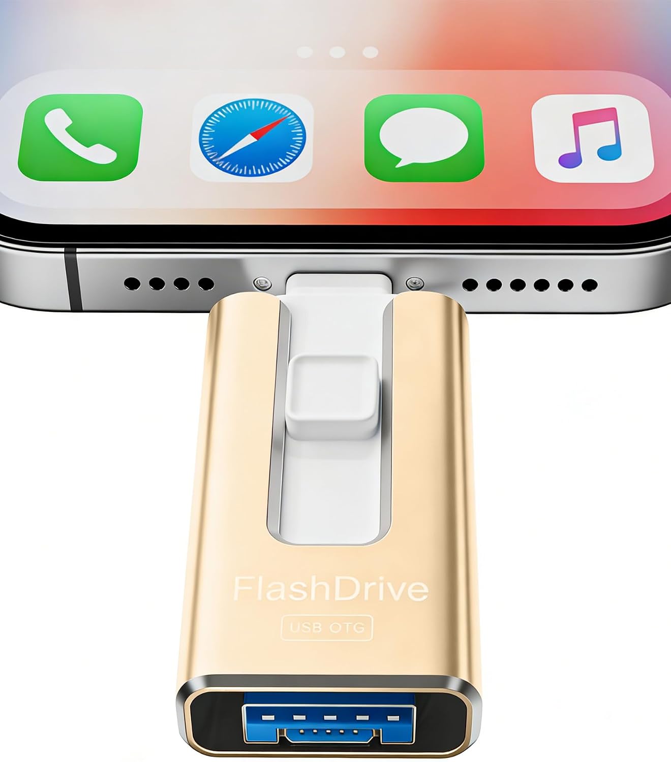 Pendrive para lPhone 32GB con Certificación MFi, Memoria USB 3.0 3 en 1,Amarillo Dorado