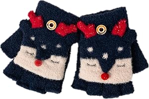 INSZKOOS Unisex Kinder Flip Top Winter Handschuh Süßes Fuchsmuster Halbfinger Handschuhe, Warmer Stretch Vollfinger Handschuhe, Thermo Fäustlinge Handschuhe für 2–8 Jahre Baby Mädchen Jungen Kleinkind