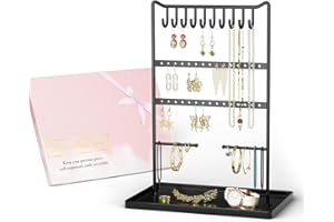jockcaras Jewellery Stand Necklace Holder Jewellery Organiser Display Bracelet Holder Earring Storage Organiser Studs Metal Frame, Tray, Black, 12.2''x8.3''