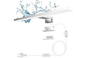 Aourow Lampara Espejo Baño 10W,40CM 820LM Aplique Luz Espejo Baño con Cable Interruptor,Blanco frío 6500K Lámpara de Espejo Baño LED Resistente al Agua IP44 para baño y Armario con Espejo CLASE II