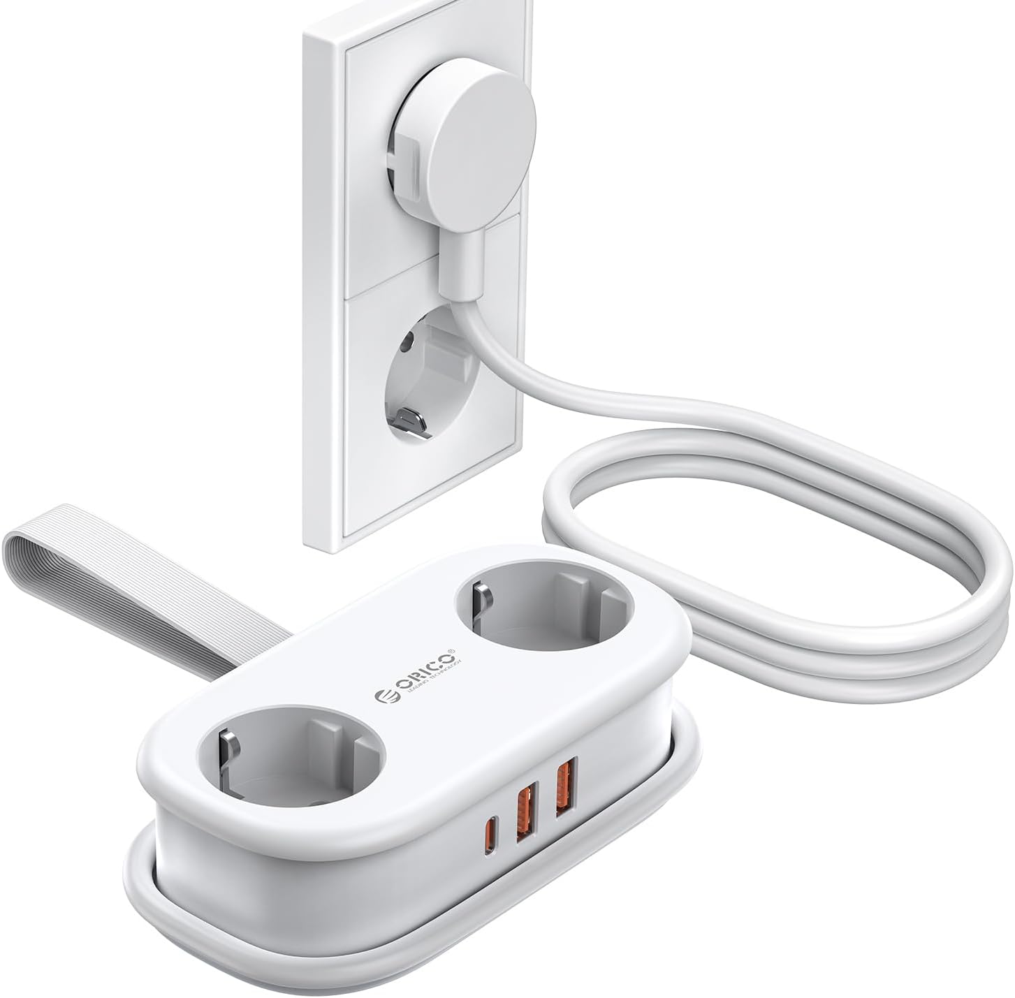 Regleta ORICO con USB C PD 20W, 2 Tomas de Corriente de Viaje y 3 Puertos de Carga USB (1 USB C) Compatible con Teléfono, con Cable de 1,5m para Home Office en el Barco (AP3-Negro)