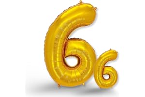 FUNXGO® Ballon doré decoration anniversaire 6 ans - Lot de 2 - Ballons Numéro 6 en or - deco anniversaire 6 ans fille ou garcon - Gonflables à l'Hélium - Happy Birthday - Chiffre 6 doré