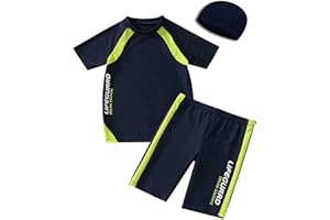 BASADINA Boys Swimsuit - Boys 5-14 Years Two Piece 50+UV Swimsuit Costume, Short Sleeves Boys Swimwear
