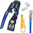 CHZHLM Pass Through Crimper RJ45 Crimping Tool Wire Stripper Cutter Crimping 3 in 1 Mini Wire Stripper for Cat6a Cat6 Cat5 Cat5e 8P8C Modular Connector