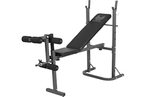 ‎GYRONETICS GYRONETICS Hantelbank - Verstellbare, Klappbare, Multifunktion, mit Langhantel-Ablage, Beincurler und Federverschluss, aus Stahl - Trainingsbank, Schrägbank, Bankdrücken, Sit-ups bank, Kraftstation