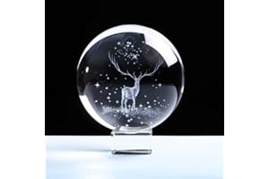 Ohiyoo 3D Crystal Elk Crystal Engraved Deer Glass Ball Figurines for Birthday Home Office Decor (60mm, Elk)