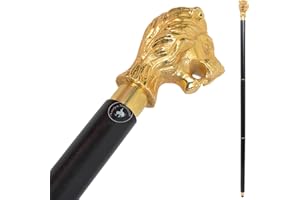 ALFIYA NAUTICAL STORE Bastone da passeggio realizzato a mano per uomini e donne, in alluminio e legno naturale, testa di leone dorata