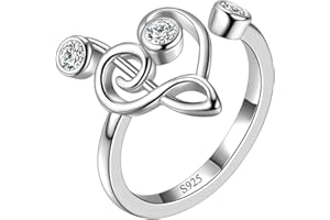 Aurora Tears Bague ouverte réglable en argent sterling 925 avec note de musique pour femmes et filles DR0131W, Zircone cubique