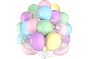 DOOFE Pastel Balloons 12 Inch Macaron Pink Blue Green Purple Yellow Pastel Colorful Balloon, 60PCS Macaron Party Balloons for Girls Birthday Baby Shower Bridal Shower Wedding Easter Unicorn Party Decoration