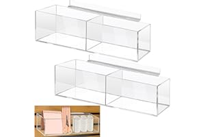 Teenyyou 2 Pack Slatwall Acrylic Retail Trays 2 Compartment Dump Bin Rectangular Clear Deep Merchandise Storage Organizer Caddy for Slatwall Displays Business Trade Shows, 16 x 4 x 4 Inches