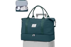 WEPLAN Sac de Voyage Femme Sac Weekend avec Compartiment Chaussures Sac de Week-End Imperméable Sac Voyage Sac d'hôpital de Maternité Hospital Bag Sac de Sport de Gym Sac Bagage Cabine,Paon Bleu