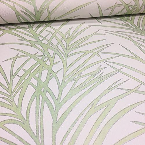Erismann Floral Leaf Wallpaper Flower Palm Tree White & Green Paste The Wall