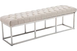 CLP Panca Design Chesterfield Amun in Stoffa E Acciaio Inox I Panchina Ingresso Corridoio Capitonné Casa O Ufficio Elegante, Colore:Crema, Dimensione:150 cm