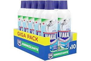 Viakal Anticalcare Detersivo Liquido Igienizzante, 10 x 470 ml, Per Incrostazioni Di Calcare Difficili In Bagno E In Cucina, Con Tecnologia Anti-goccia