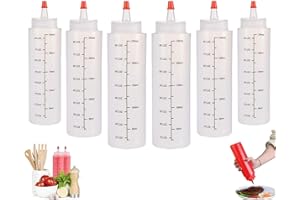 WELLXUNK Bottiglia Squeeze di Plastica, 6pcs 250ml Bottiglia per Squeeze con Tappi, Trasparente Condimento Dispenser - a Prova di Perdite e Senza BPA, per Ketchup, Senape, Mayo, Salse piccanti, Olio d'oliva