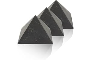 Heka Naturals Pirámide de Cristal Negro Sin Pulir de Shungit Set de 3 | 10 cm - Decoración para el Hogar Piedras Naturales - Protección de CEM - Piedras Chakras de Meditación Cristales Sanadores