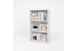 Nordivale Bookcase Free Standing, 3-Tier Book shelf, Small White Bookshelf Shelving Unit, Open Storage Display Storage Bookshelves Rack Cube Shelf for Living Rooms, Bedrooms, Home Office, 1 Pack