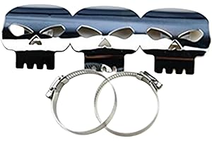 NEWLAND2019 Moto 9 "Teschio Marmitta Tubo Paracalore Copertura Paratacchi per Cafe Racer Vintage Retro Old School Cruiser Bobber Shadow VTX GN125 CG125 Custom (Chrome) (Cromo)