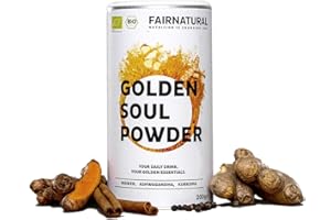 FAIRNATURAL® Bio Goldene Milch Pulver Vegan [200G] - Goldenes Milchpulver mit Curcuma - Bio Kurkuma Pulver mit Ingwer & weiteren Superfoods - Für Golden Milk Latte geeignet - aus Deutschland