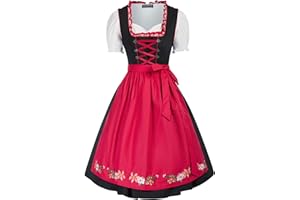 SCARLET DARKNESS Robe traditionnelle pour femme 3 pièces Robe dirndl jusqu'aux genoux pour femme pour l'Oktoberfest Robe 3 pièces, chemisier, tablier