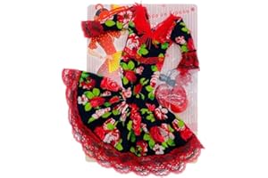 Folk Artesanía Set Vestido Regional andaluza Flamenca Estampado Flores para muñeca clásica 42 cm., Sintra, Simona. Fabricado en España Muñeca no incluida.