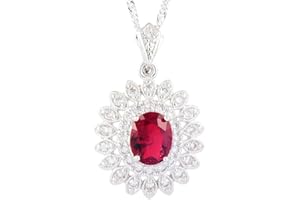 Rizilia Girasole Pendente Con 18" Catena & Taglio Ovale CZ [5 Colori Disponibili] In Placcato In Oro Bianco, Semplice Ed Elegante Moderno